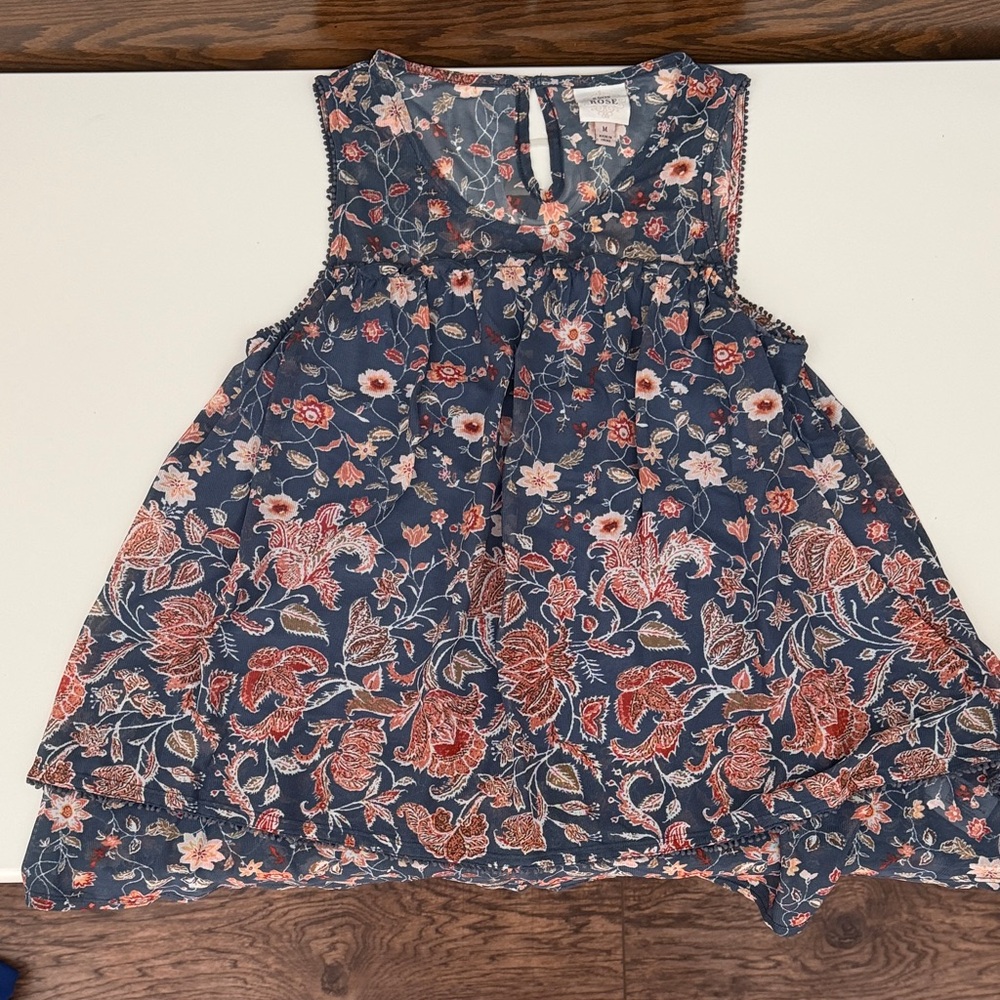 Knox Rose Navy Floral Mesh Top